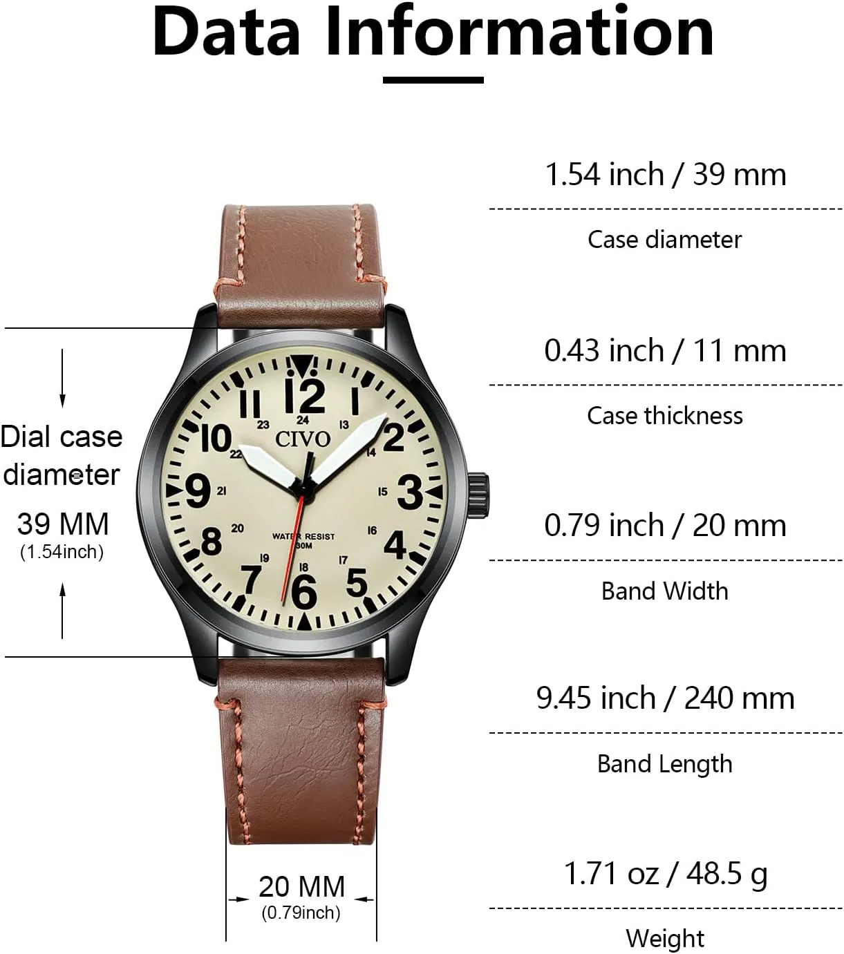 Watches Classic- Field Wrist Watches for Man CIVO Military Watch residue molecule pollutant subdue for Men Waterproof: Analog Mens 