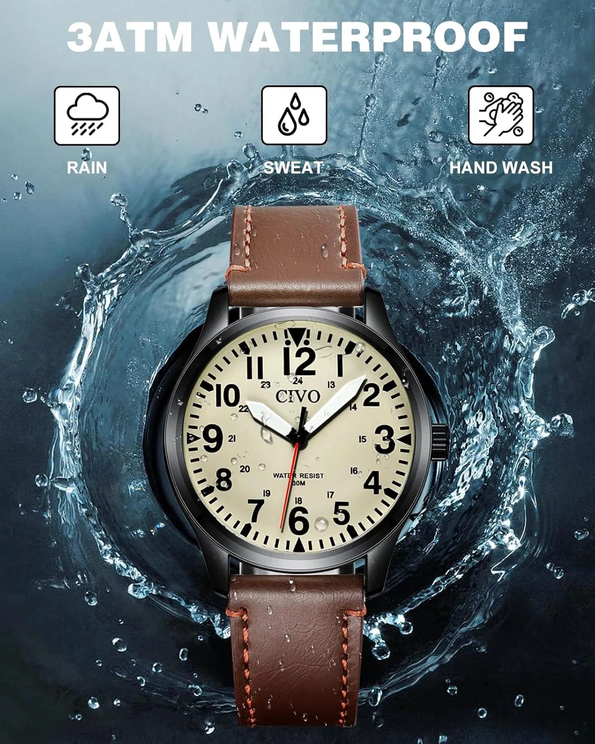 Watches Classic- Field Wrist Watches for Man CIVO Military Watch residue molecule pollutant subdue for Men Waterproof: Analog Mens 