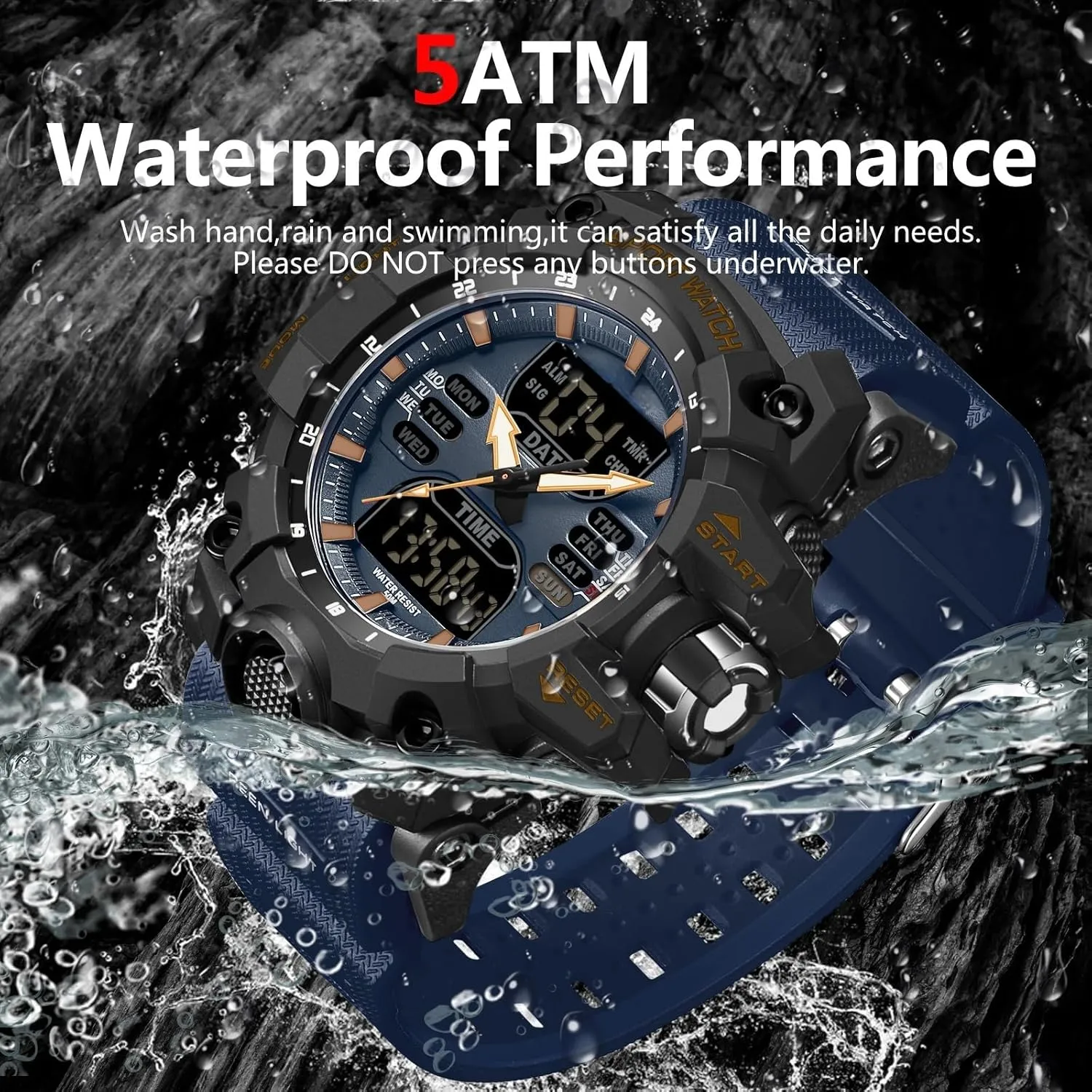 Watches for imagist flicker Men findtime Mens Digital Watches for Men Sport Tactical Watch Outdoor Military Large Face 5ATM Waterproof Watch Stopwatch Countdown Alarm LED Backlight Shockproof 