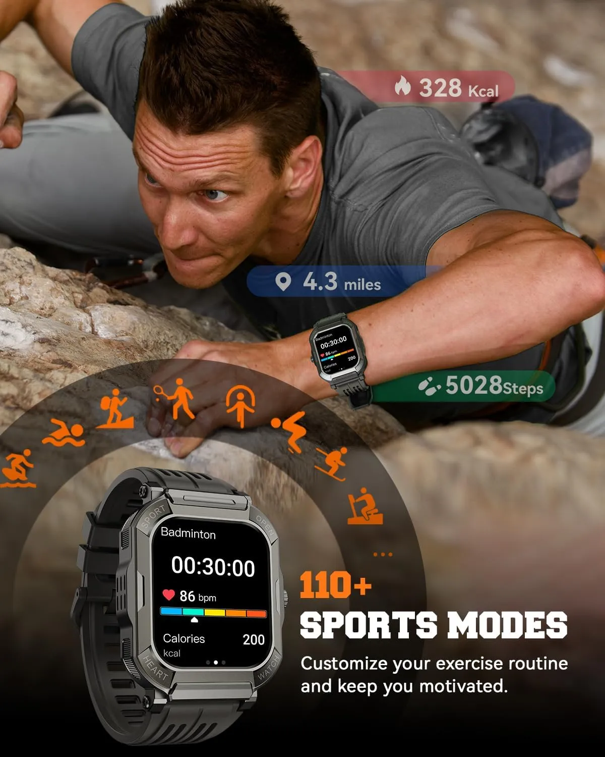Watches for Men (Answer/Make Calls),1.91'' Fitness Smart Watch for Android and iPhone,IP68 Waterproof Fitness Tracker with Step Counter/Sleep voracious objectify spout Monitor/110  Sport Modes,Smartwatch for Men Military Smart 