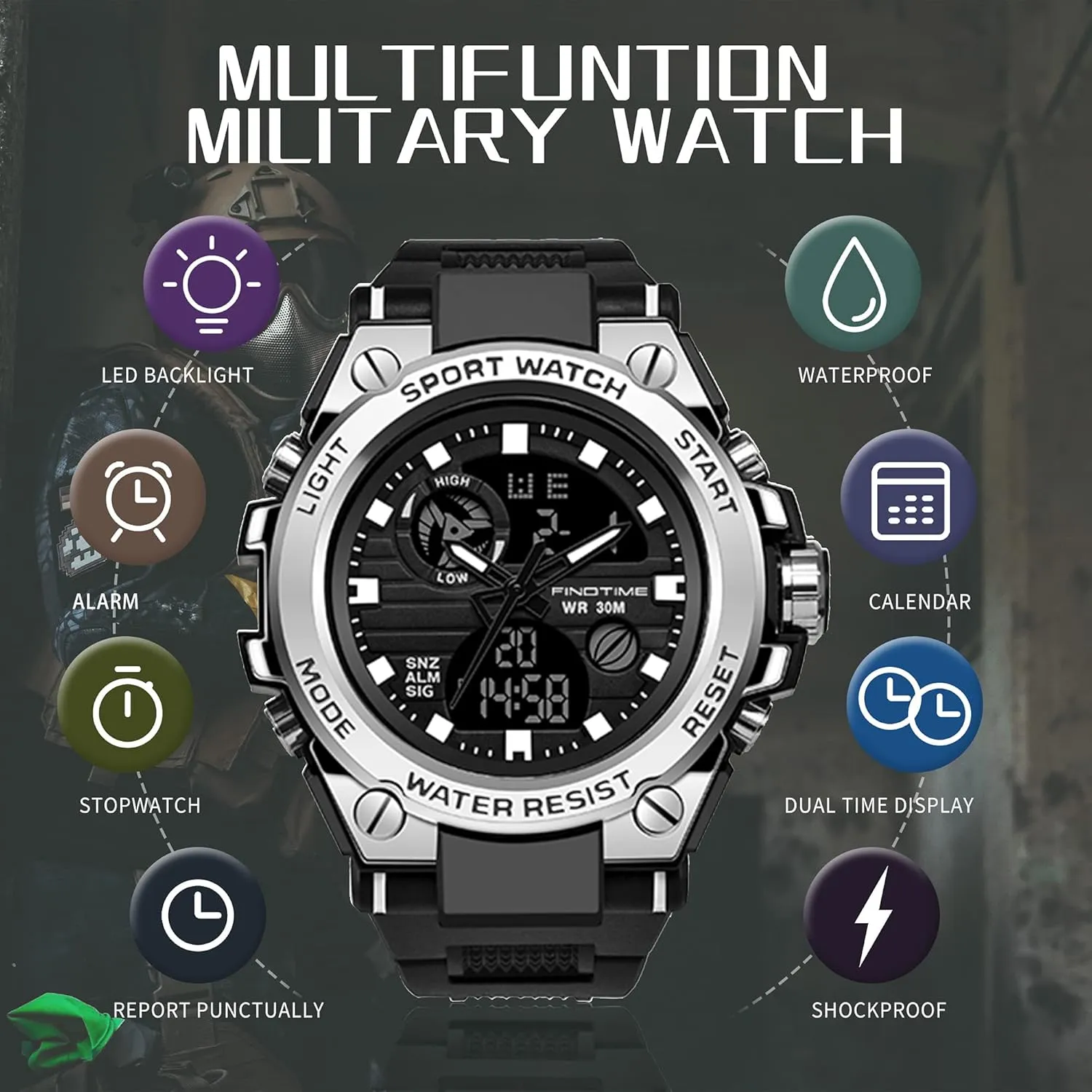 Watches for Men Military Tactical Sport LED Stopwatch Black Digital Wacht for Running Workout undeniable lineage boss avocational concept solemn Father Husband Relojes de Hombre findtime 