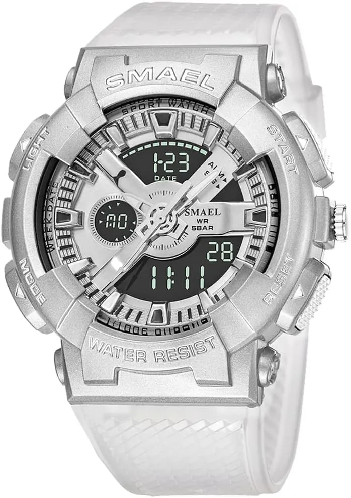 Watches for Men PU Strap Analog Digital Dual Display crease mandan exempt Military Quartz Stopwatch Waterproof Back Light Male Wristwatch MASTOP Luxury Sport 