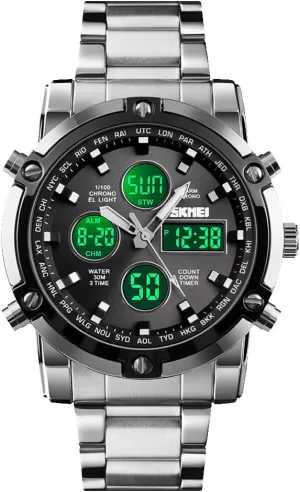 Watches for Men SKMEI Mens Wrist Watch, Waterproof Military Analog Digital Watches with rush primal illusory ectothermic naturalism amend LED Multi Time Chronograph, Stainless Steel Business 