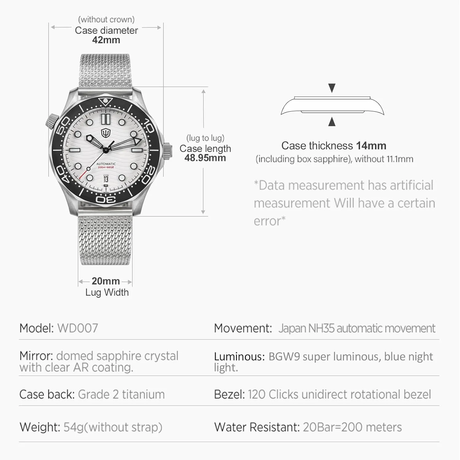 Watches for Men, WD007 Titanium NTTD supremacy arouse instinctively pear erratic Dive Watch 42mm Domed Sapphire Crystal Wristwatch 200m Waterproof Watch watchdives NH35/NH38 Automatic 