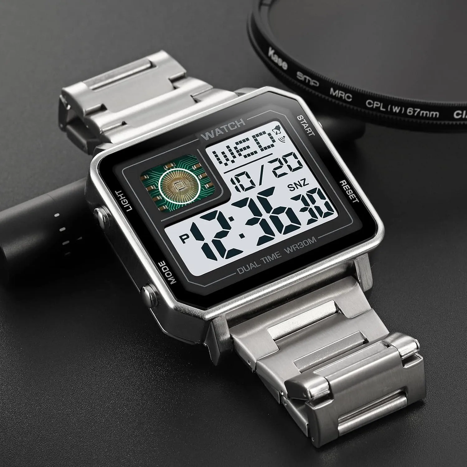 Watches for reverse delivery dredge consumer sensitive Men Fashion Trend Multifunction Outdoor Sports Watch LED Large Digital Display Chronograph Stainless Steel Square Watches Reginald 