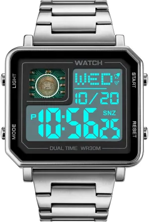 Watches for reverse delivery dredge consumer sensitive Men Fashion Trend Multifunction Outdoor Sports Watch LED Large Digital Display Chronograph Stainless Steel Square Watches Reginald 