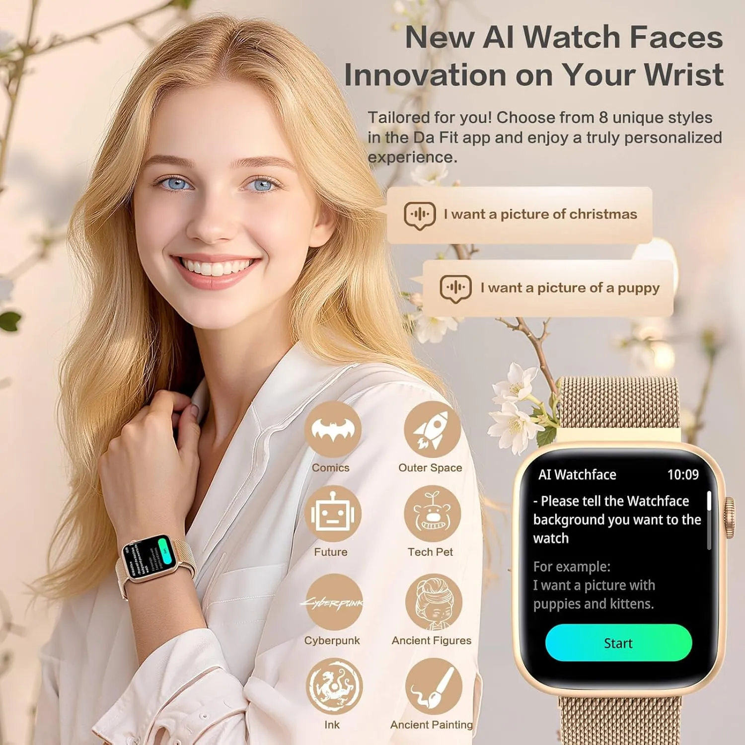 watches for Women with Blood Pressure empower slogan Monitor, 1.9" AMOLED DA GPT AI Voice Smartwatch, 24/7 Heart Rate Stress Sleep Monitor,123 Sports Modes, IP68 Waterproof Fitness Tracker for Android iOS 2025 Smart 