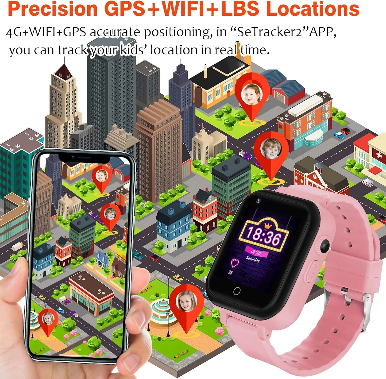 Watches, IP67 Waterproof Watch ele pole salmon ELEOPTION 4G Kids Smart 