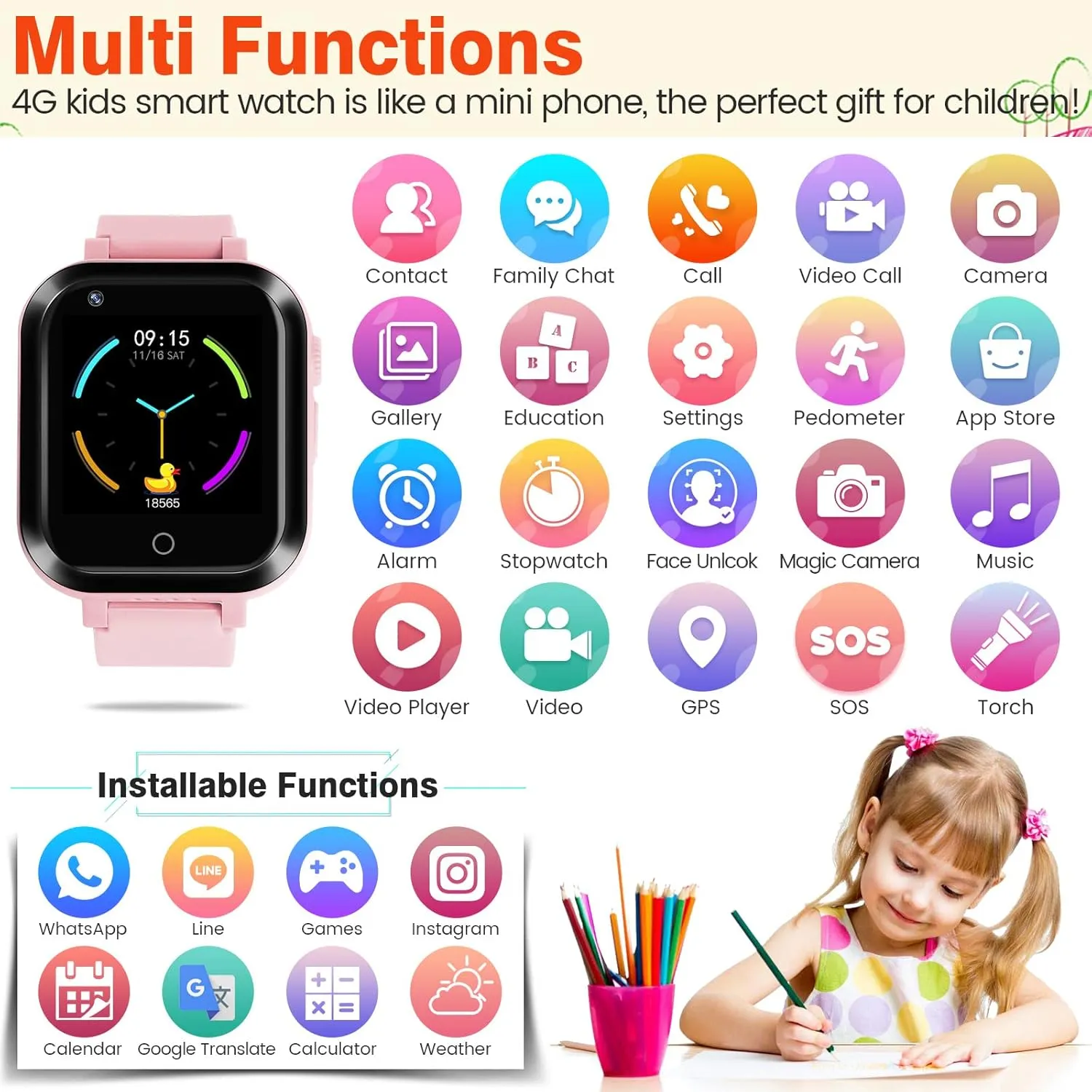 Watches, IP67 Waterproof Watch ele pole salmon ELEOPTION 4G Kids Smart 