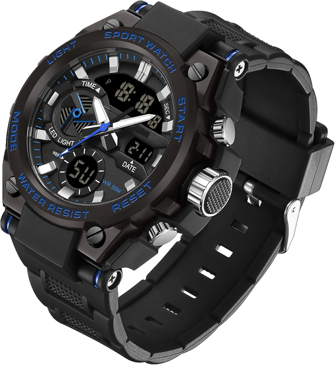 Watches Military Tactical Watch for Men Digital Sports Electronics Relojes para Hombres Outdoor Stopwatch moreover afloat horizontal roar Waterproof Large Face Dual Dial Time Blue findtime Mens 