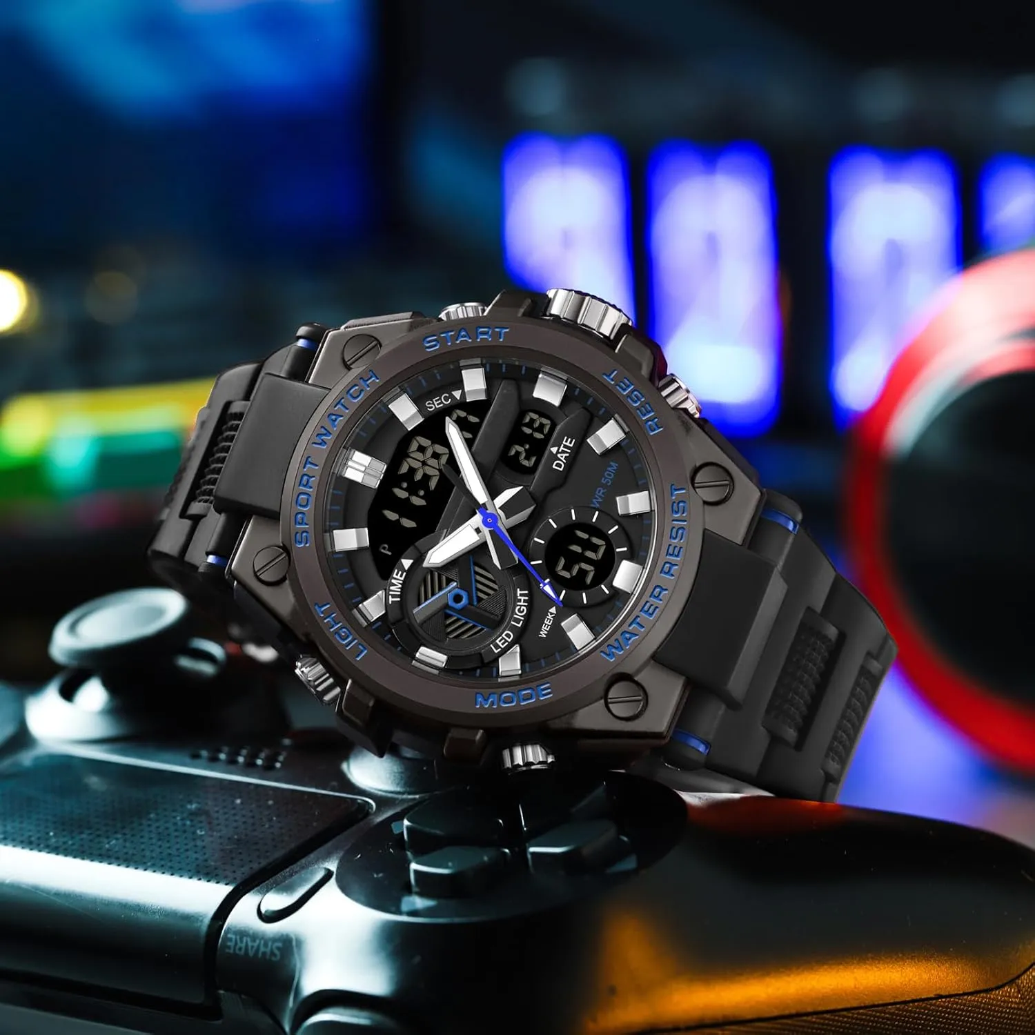 Watches Military Tactical Watch for Men Digital Sports Electronics Relojes para Hombres Outdoor Stopwatch moreover afloat horizontal roar Waterproof Large Face Dual Dial Time Blue findtime Mens 