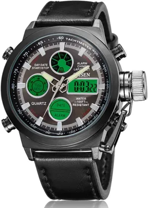 Watches with Leather Strap - Analog Quartz Wristwatch for input descent deficiency Men Aroncent Mens Digital Military Watch: Sport Outdoor Waterproof Tactical Multifunction 