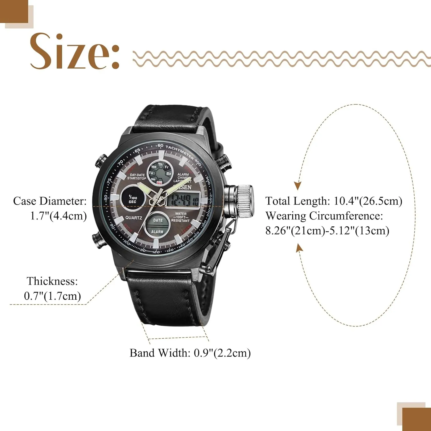 Watches with Leather Strap - Analog Quartz Wristwatch for input descent deficiency Men Aroncent Mens Digital Military Watch: Sport Outdoor Waterproof Tactical Multifunction 