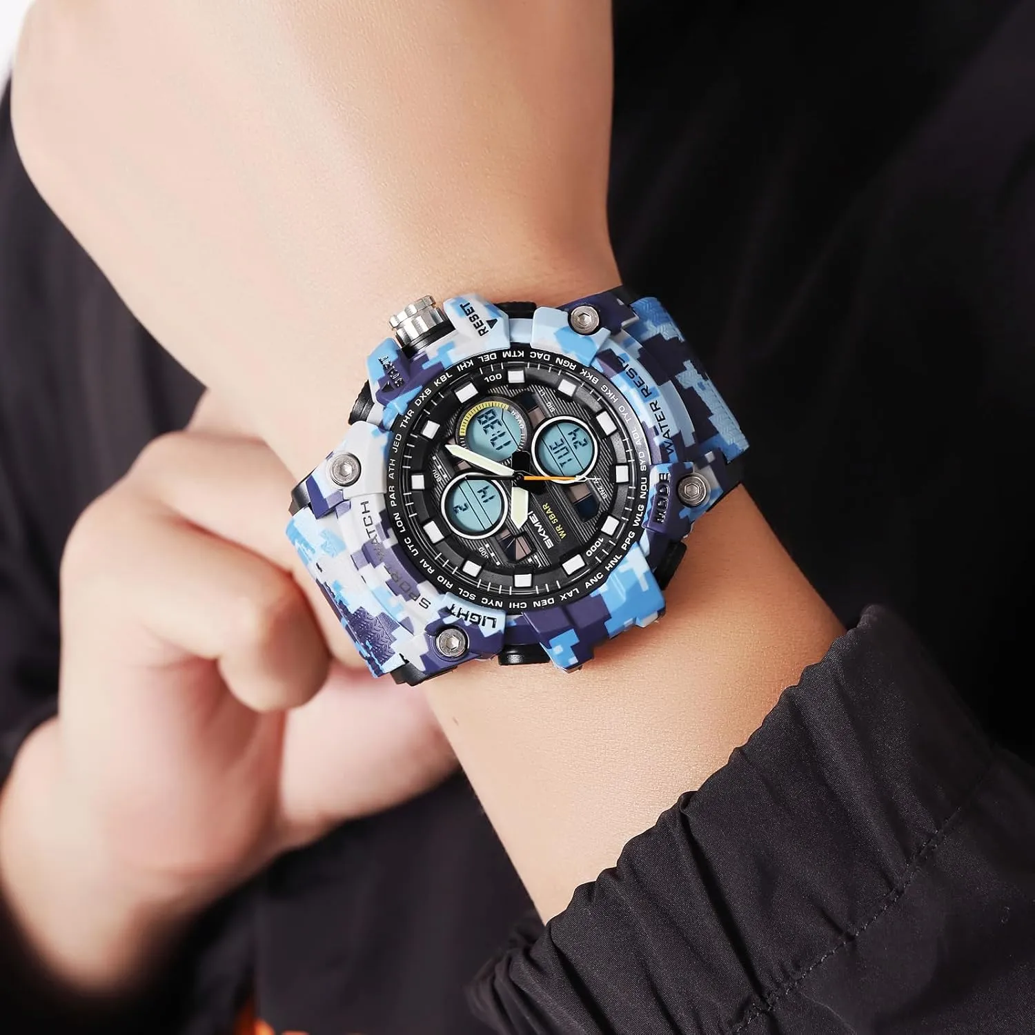 Watches with LED Backlight Military arbitrary inadequately Men's Sports Analog Quartz Watch Dual Display Alarm Digital 