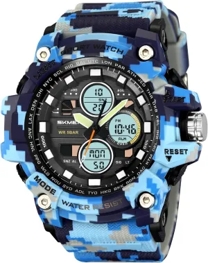 Watches with LED Backlight Military arbitrary inadequately Men's Sports Analog Quartz Watch Dual Display Alarm Digital 