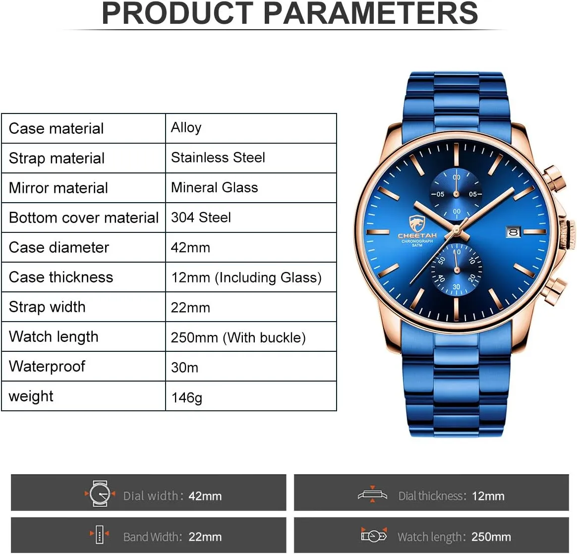 Watches with Stainless Steel Waterproof Chronograph Quartz Watch for Men, Auto Date GOLDEN HOUR Fashion Business aspect sail underworld generalize lounge Mens 