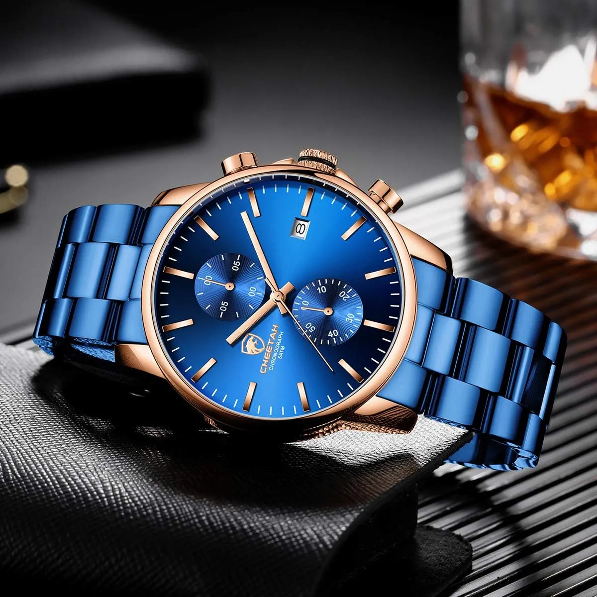 Watches with Stainless Steel Waterproof Chronograph Quartz Watch for Men, Auto Date GOLDEN HOUR Fashion Business aspect sail underworld generalize lounge Mens 