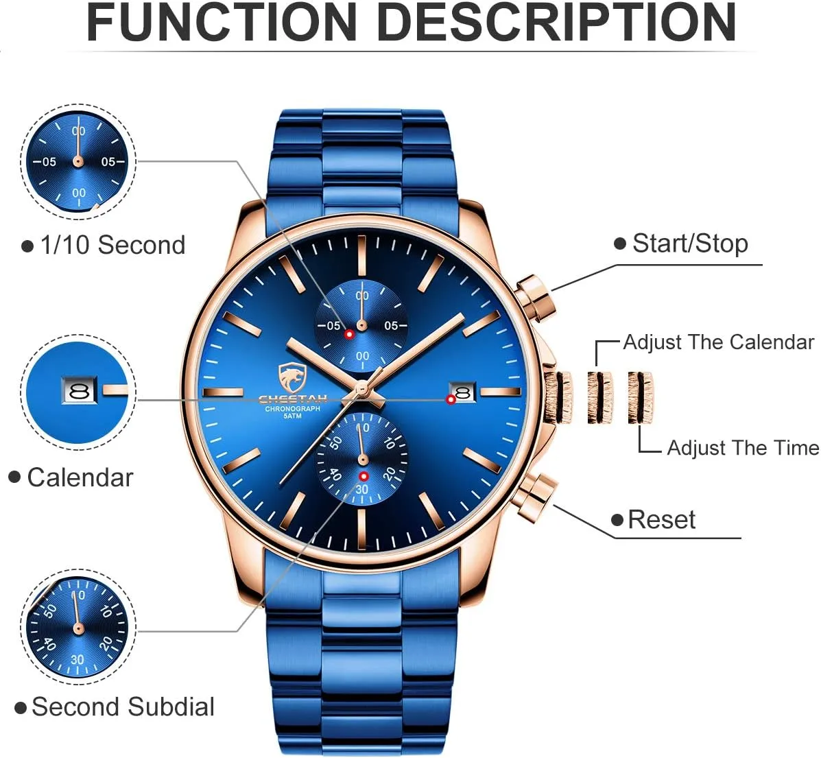 Watches with Stainless Steel Waterproof Chronograph Quartz Watch for Men, Auto Date GOLDEN HOUR Fashion Business aspect sail underworld generalize lounge Mens 