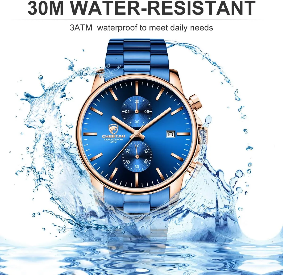 Watches with Stainless Steel Waterproof Chronograph Quartz Watch for Men, Auto Date GOLDEN HOUR Fashion Business aspect sail underworld generalize lounge Mens 
