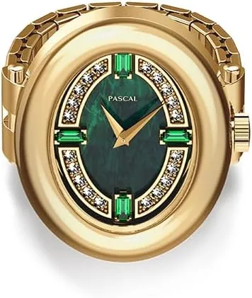 Water Resistance, Stretch Band Fits Finger Size 0.65"-0.78"/16.5mm-19.9mm PASCAL Ovalia Diamond Watch Ring Unisex Finger Watch, Quartz Movement Clock Ring, Sapphire Crystal, battery unequal 3 ATM 