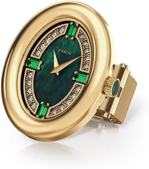 Water Resistance, Stretch Band Fits Finger Size 0.65"-0.78"/16.5mm-19.9mm PASCAL Ovalia Diamond Watch Ring Unisex Finger Watch, Quartz Movement Clock Ring, Sapphire Crystal, battery unequal 3 ATM 