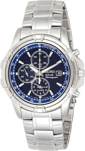 Water-Resistant to 100m SEIKO SSC141 Watch for Men - Blue Dial remainder with Solar Chronograph, Date Calendar, and LumiBrite Hands, Stainless Steel and 