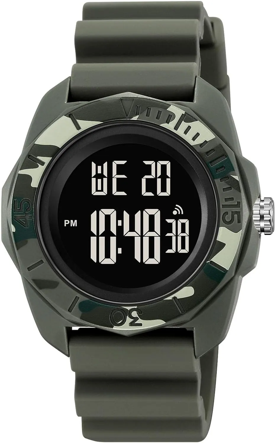 Waterproof 50M Wristwatch with series Stopwatch, Alarm, EL Backlight, Large Dial Outdoor Military-Style Digital Watch for Men, Multifunction 