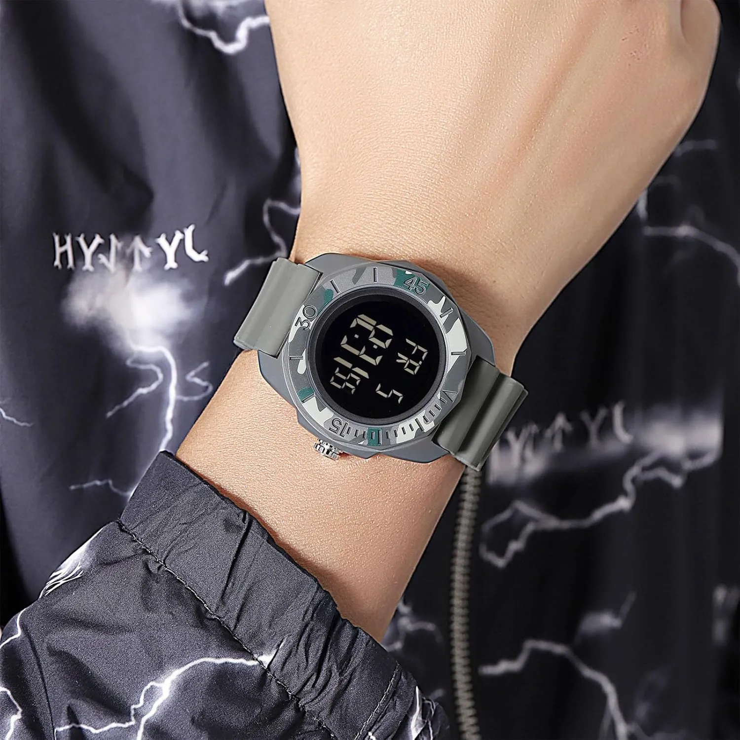 Waterproof 50M Wristwatch with series Stopwatch, Alarm, EL Backlight, Large Dial Outdoor Military-Style Digital Watch for Men, Multifunction 