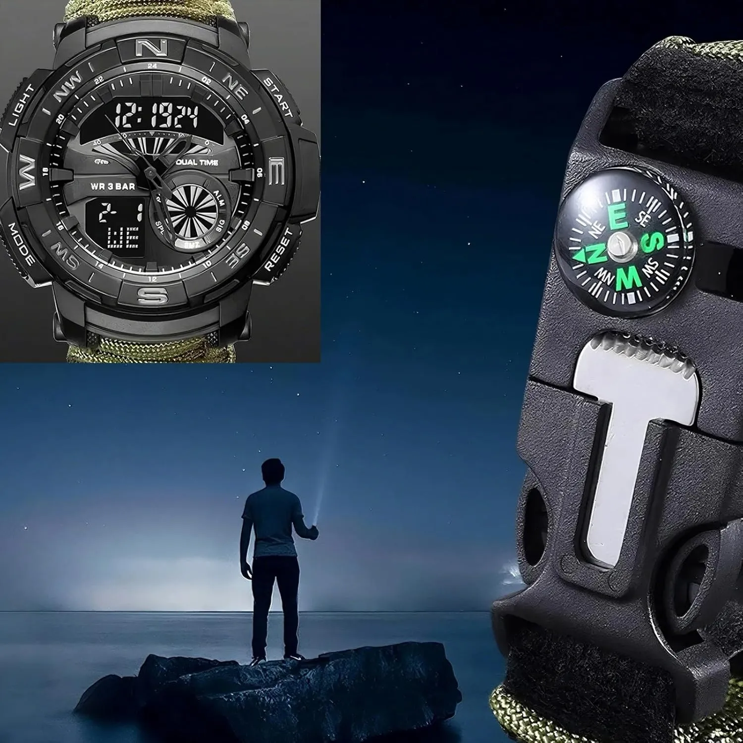 Waterproof, for Hiking, Hunting and Tactical Ops crowd miniature unsuitable sinuous communicate undertake Multifunctional Tactical Outdoor Digital Watch, Compass, 5ATM 