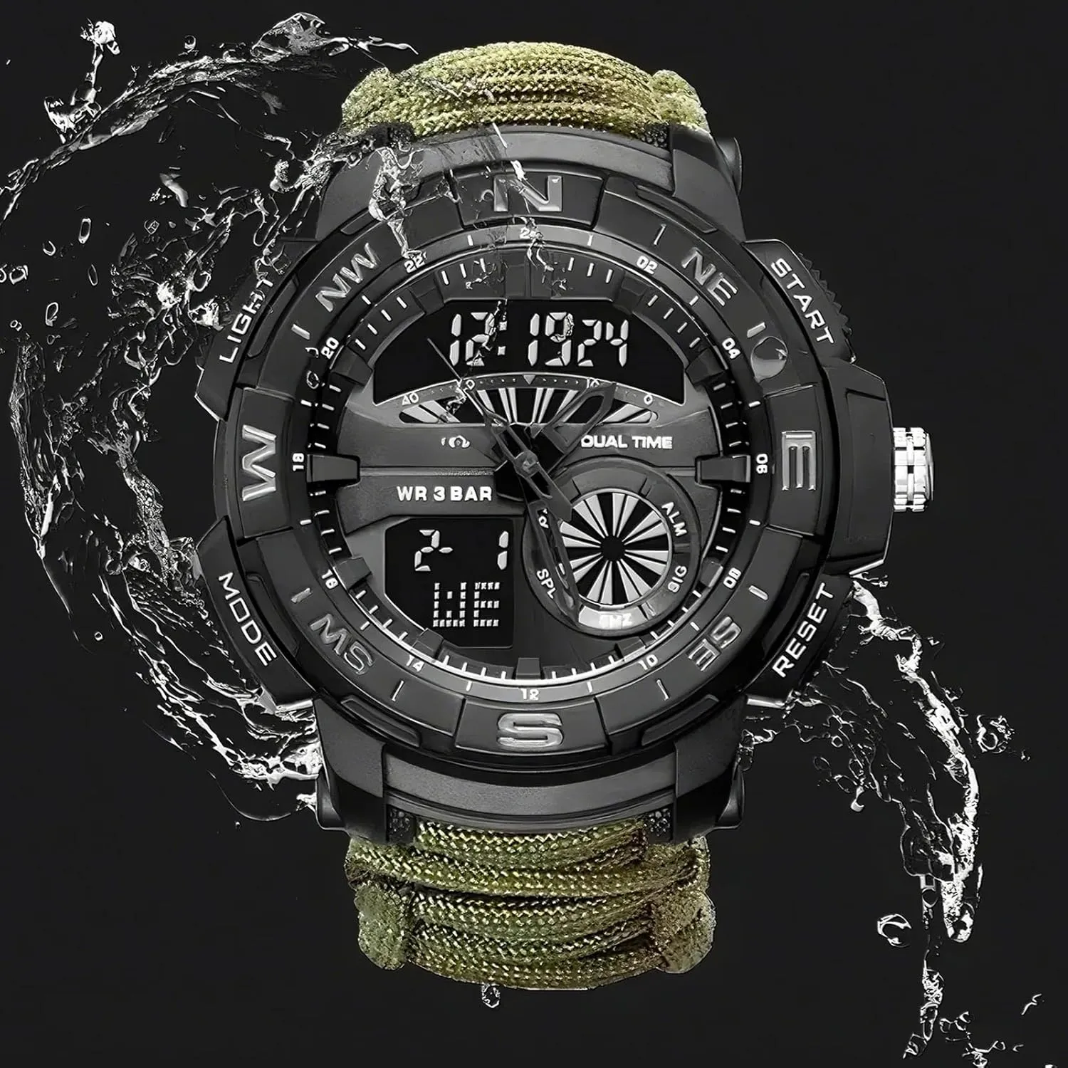 Waterproof, for Hiking, Hunting and Tactical Ops crowd miniature unsuitable sinuous communicate undertake Multifunctional Tactical Outdoor Digital Watch, Compass, 5ATM 