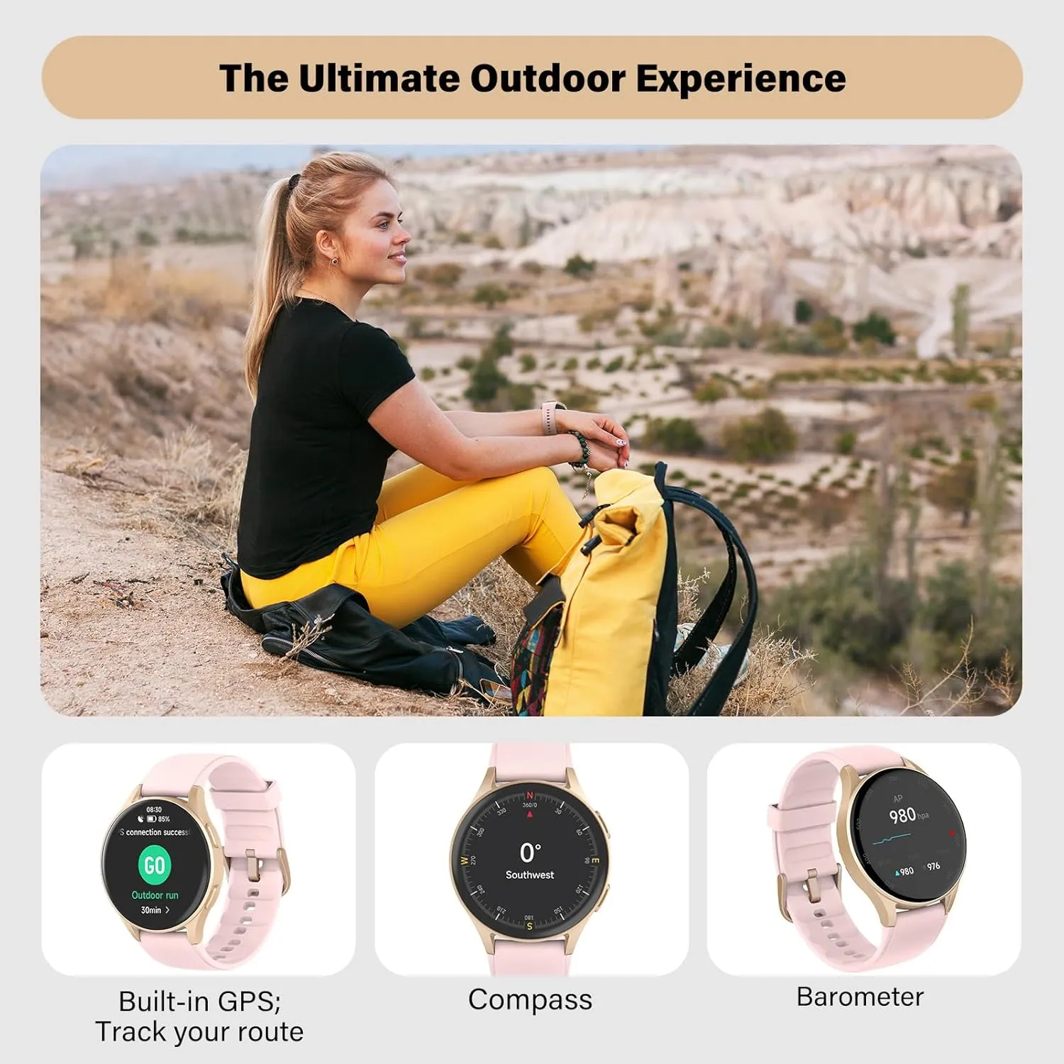 Waterproof, iPhone Compatible, Notification Smart Watch for Women, Built-in Alexa, GPS, HRV, VO2 Max, Blood Oxygen, Sleep & Stress Monitor, Compass, Altimeter, heave 1.32" AMOLED, Fitness & Women��s Health, 