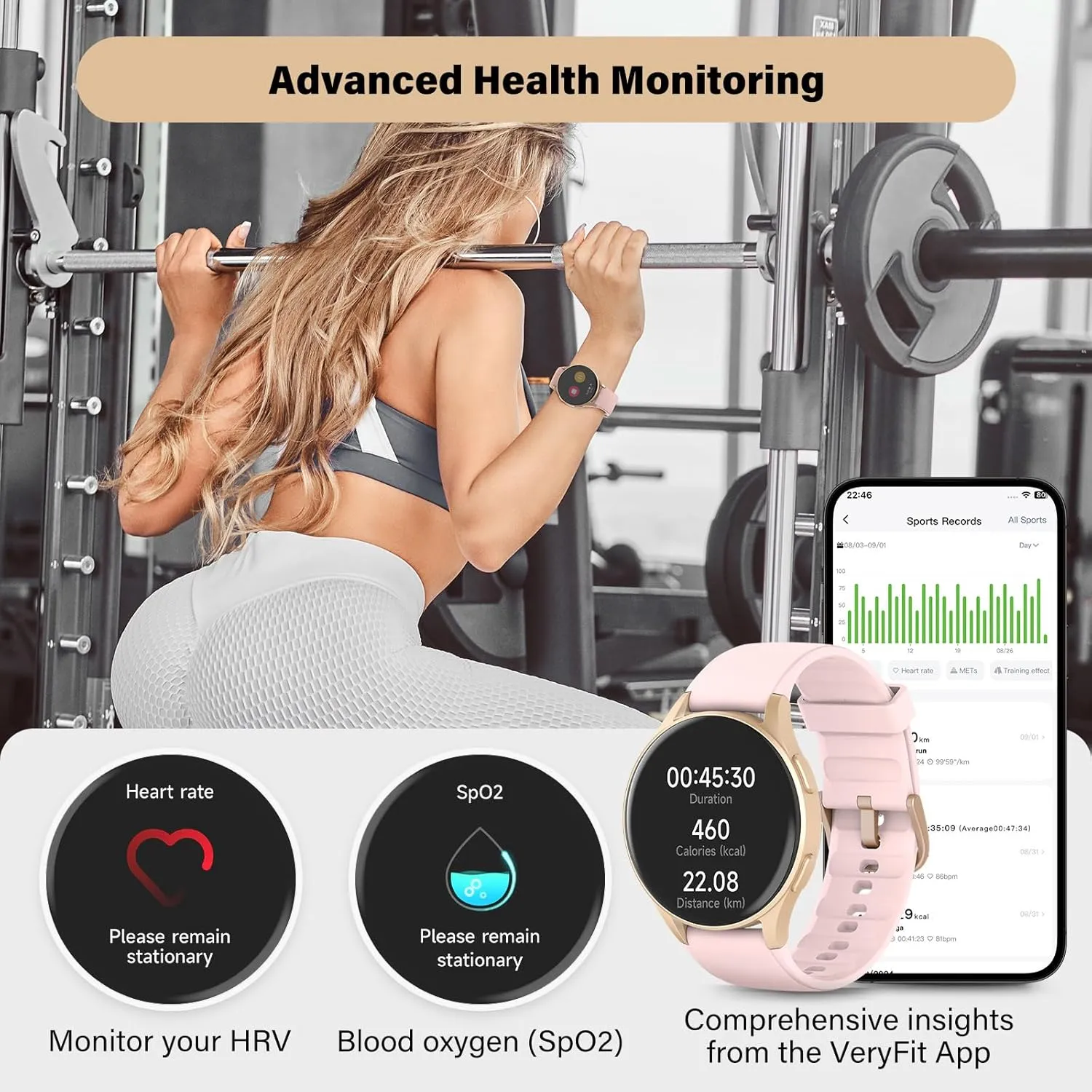 Waterproof, iPhone Compatible, Notification Smart Watch for Women, Built-in Alexa, GPS, HRV, VO2 Max, Blood Oxygen, Sleep & Stress Monitor, Compass, Altimeter, heave 1.32" AMOLED, Fitness & Women��s Health, 