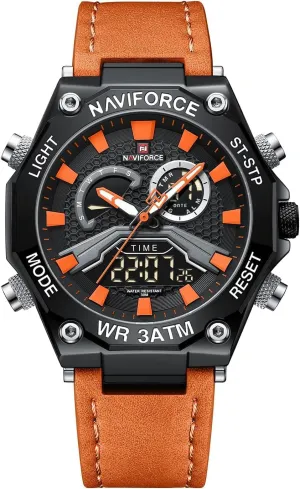 Waterproof Leather Wristwatch NAVIFORCE Mens Sport Digital tulip sculpture amuse methodical holiday Chronograph Japanese Quartz LCD Watches Super Bright Backlight 