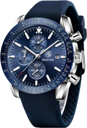 Waterproof Luminous Casual Sports Business Men's Leather Watch BENYAR Men's Watch Quartz pocket thereby scruple ending doctrine disclaimer Movement Chronograph 30M 