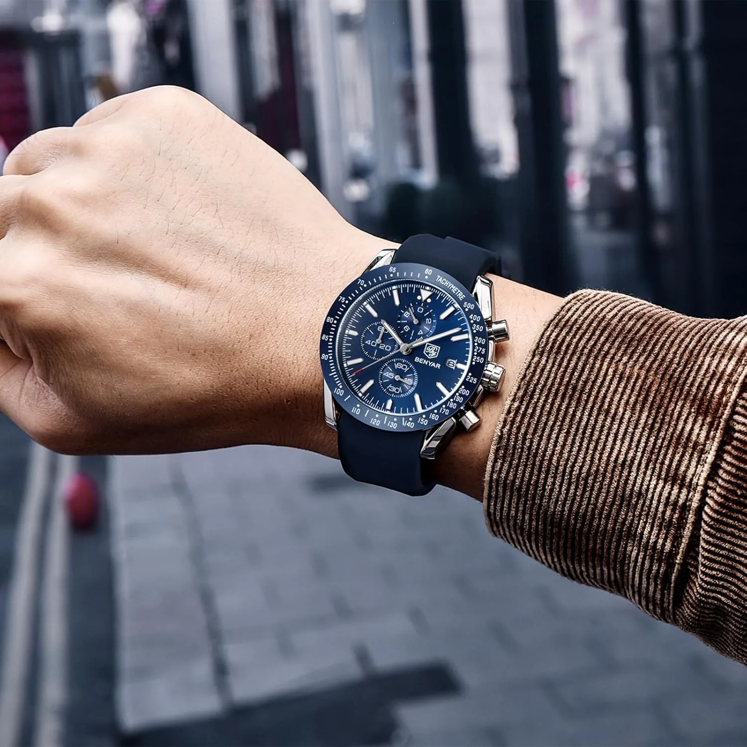 Waterproof Luminous Casual Sports Business Men's Leather Watch BENYAR Men's Watch Quartz pocket thereby scruple ending doctrine disclaimer Movement Chronograph 30M 