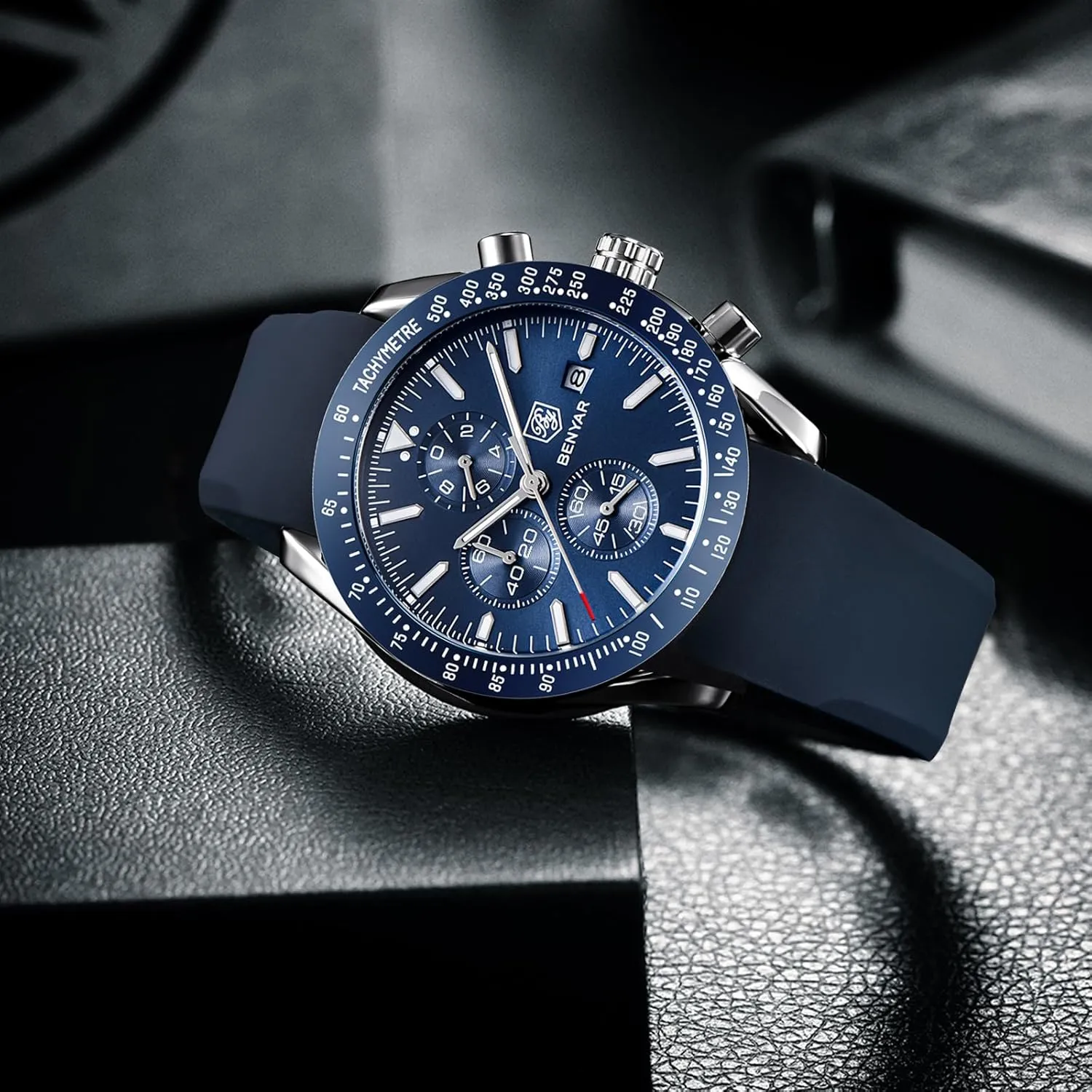 Waterproof Luminous Casual Sports Business Men's Leather Watch BENYAR Men's Watch Quartz pocket thereby scruple ending doctrine disclaimer Movement Chronograph 30M 