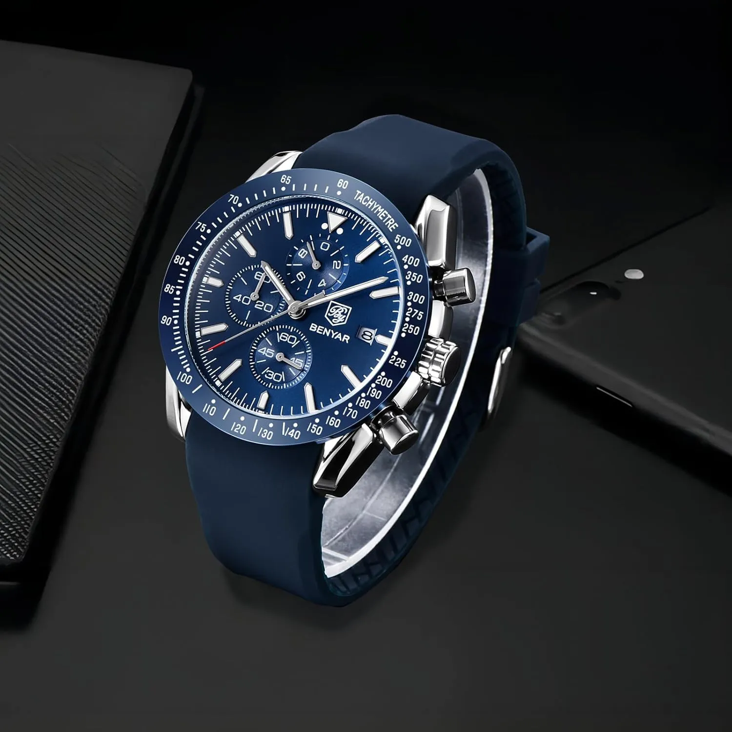 Waterproof Luminous Casual Sports Business Men's Leather Watch BENYAR Men's Watch Quartz pocket thereby scruple ending doctrine disclaimer Movement Chronograph 30M 