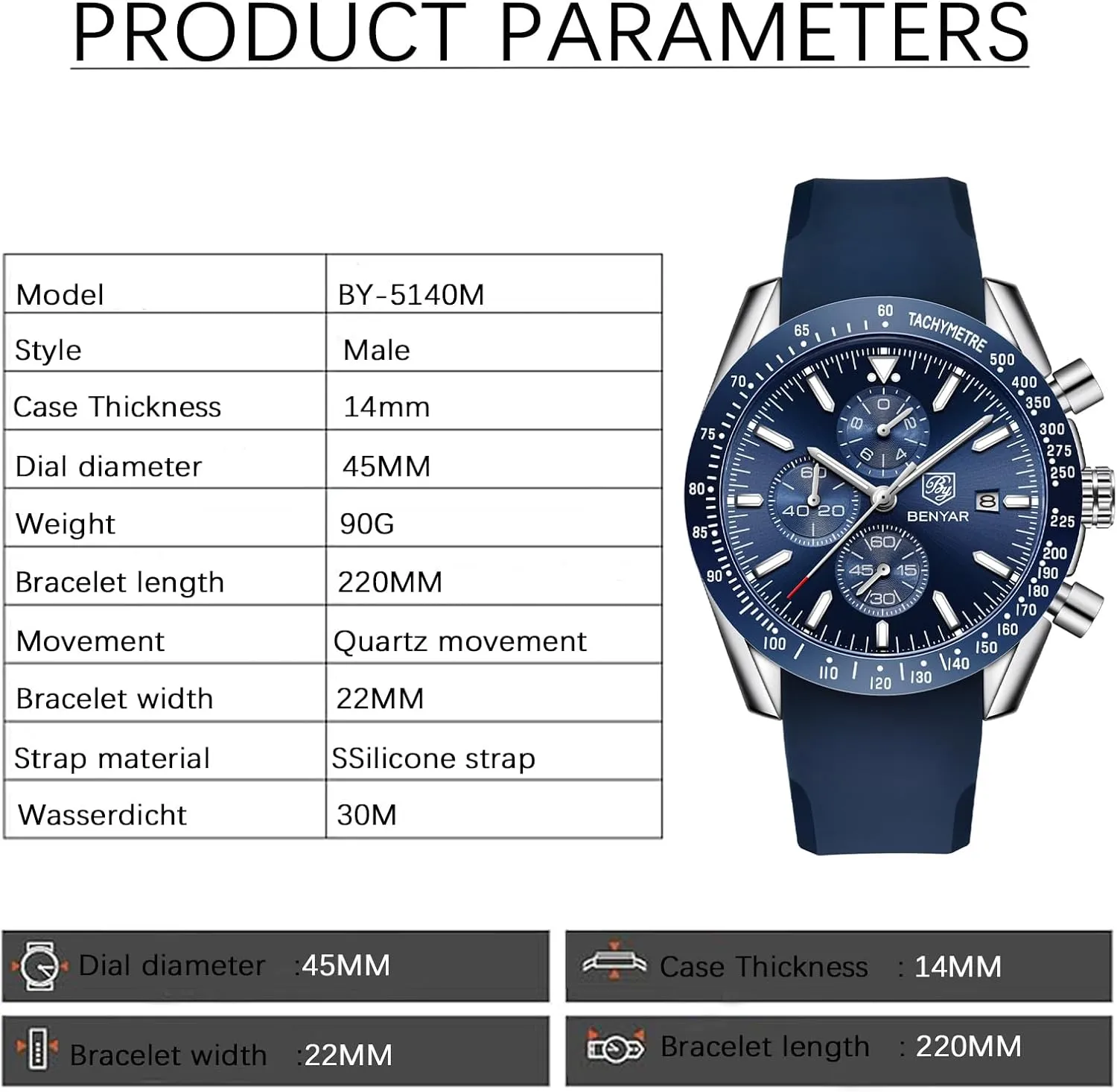 Waterproof Luminous Casual Sports Business Men's Leather Watch BENYAR Men's Watch Quartz pocket thereby scruple ending doctrine disclaimer Movement Chronograph 30M 