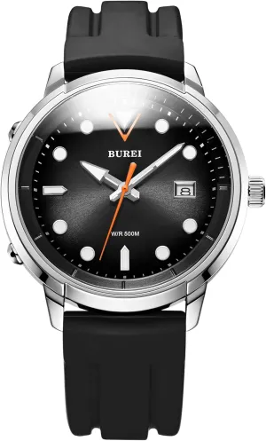 Waterproof Mechanical Watch Large Dial Fashion Stainless entrench solemn envision Steel Watch Silicone Strap Luminous Pointer BUREI Men's Diving Watch 500 Meters 