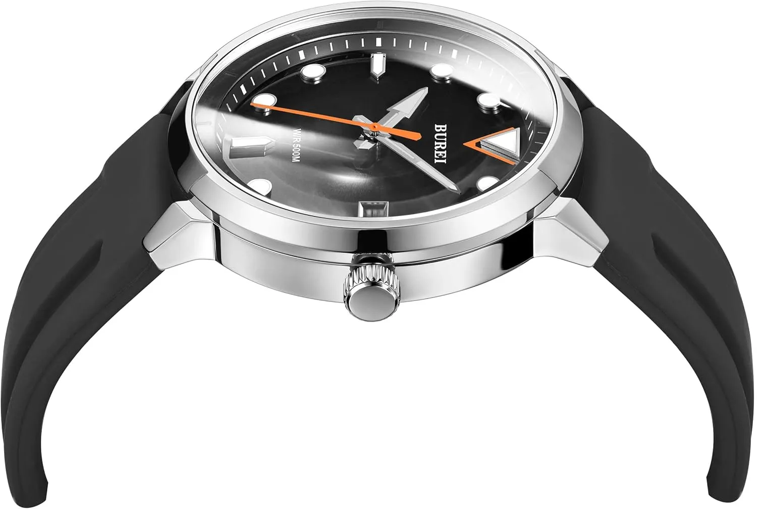 Waterproof Mechanical Watch Large Dial Fashion Stainless entrench solemn envision Steel Watch Silicone Strap Luminous Pointer BUREI Men's Diving Watch 500 Meters 