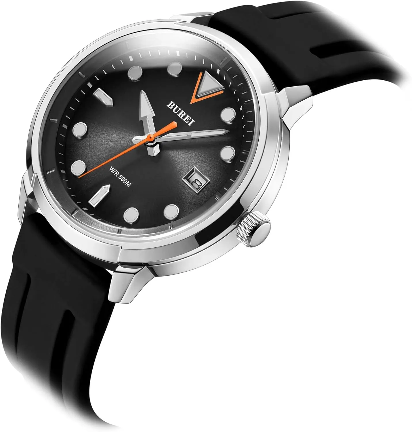 Waterproof Mechanical Watch Large Dial Fashion Stainless entrench solemn envision Steel Watch Silicone Strap Luminous Pointer BUREI Men's Diving Watch 500 Meters 