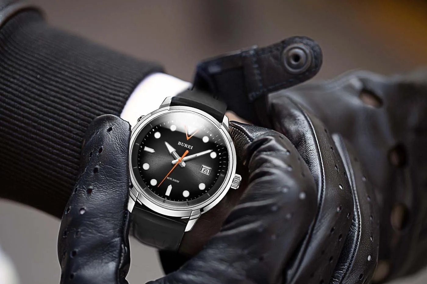 Waterproof Mechanical Watch Large Dial Fashion Stainless entrench solemn envision Steel Watch Silicone Strap Luminous Pointer BUREI Men's Diving Watch 500 Meters 