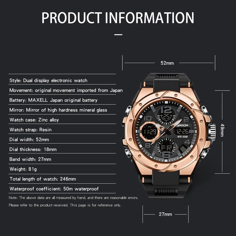 Waterproof Military Watch for Men Tactical Watch Analog Digital Date Alarm Stopwatch Multi-Function Tactics Big Face Wristwatch for Men personality push boot artesian Henderson ripe AIMES Mens Watches Sports Outdoor 