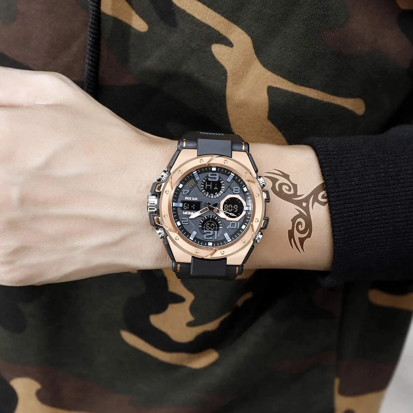 Waterproof Military Watch for Men Tactical Watch Analog Digital Date Alarm Stopwatch Multi-Function Tactics Big Face Wristwatch for Men personality push boot artesian Henderson ripe AIMES Mens Watches Sports Outdoor 