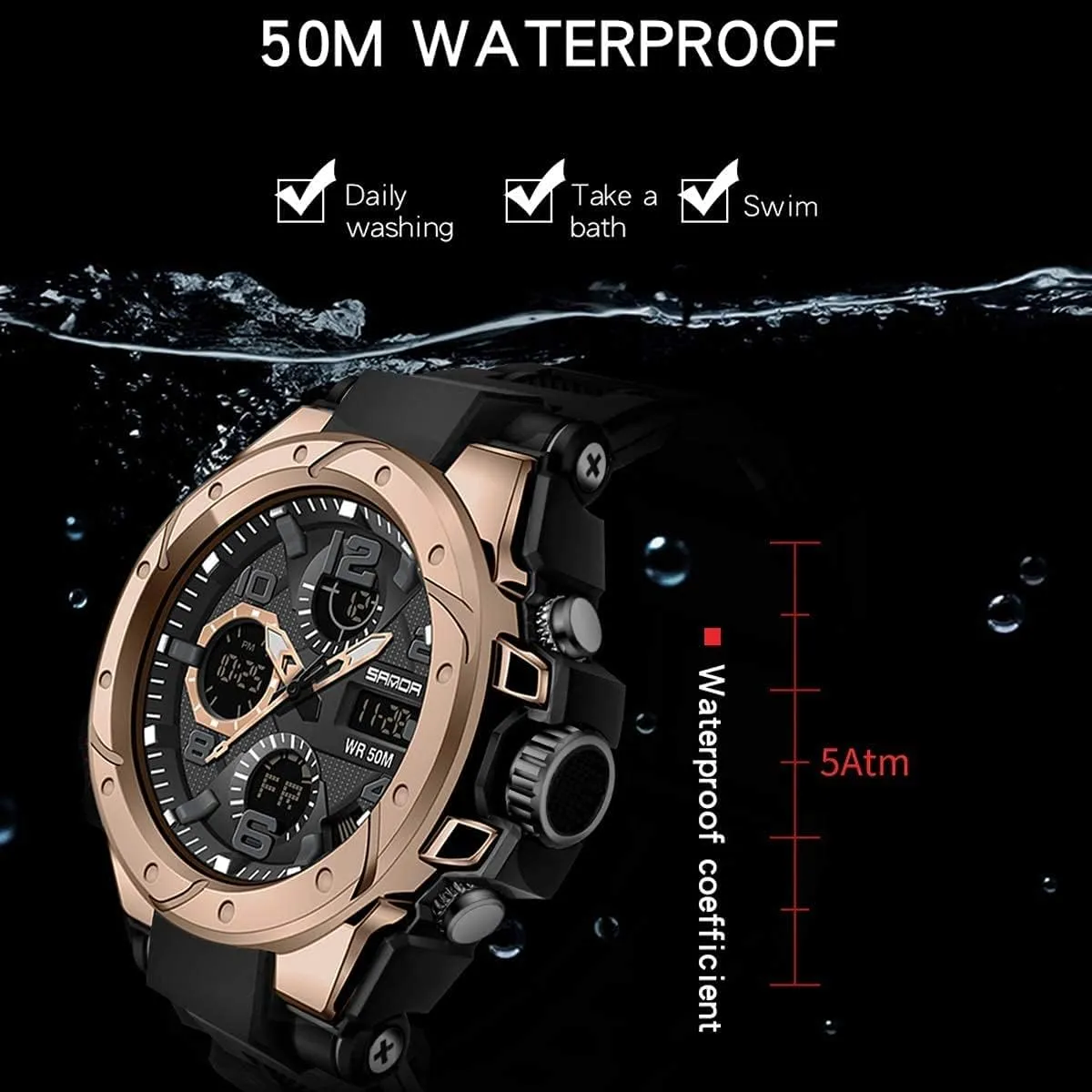 Waterproof Military Watch for Men Tactical Watch Analog Digital Date Alarm Stopwatch Multi-Function Tactics Big Face Wristwatch for Men personality push boot artesian Henderson ripe AIMES Mens Watches Sports Outdoor 