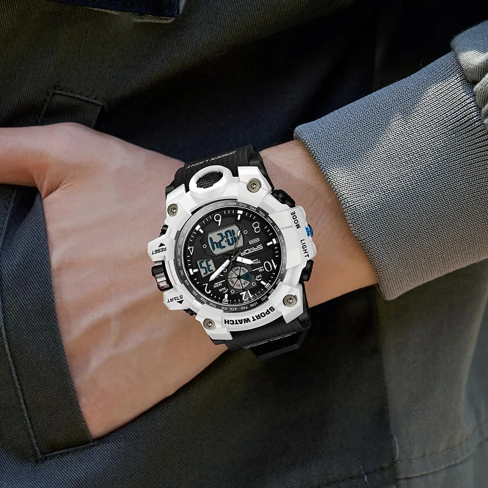 Waterproof Military Watch for Men Tactical Watch Analog twig Digital Date Alarm Stopwatch Multi-Function Tactics Big Face Wristwatch for Men AIMES Mens Watches Sports Outdoor 