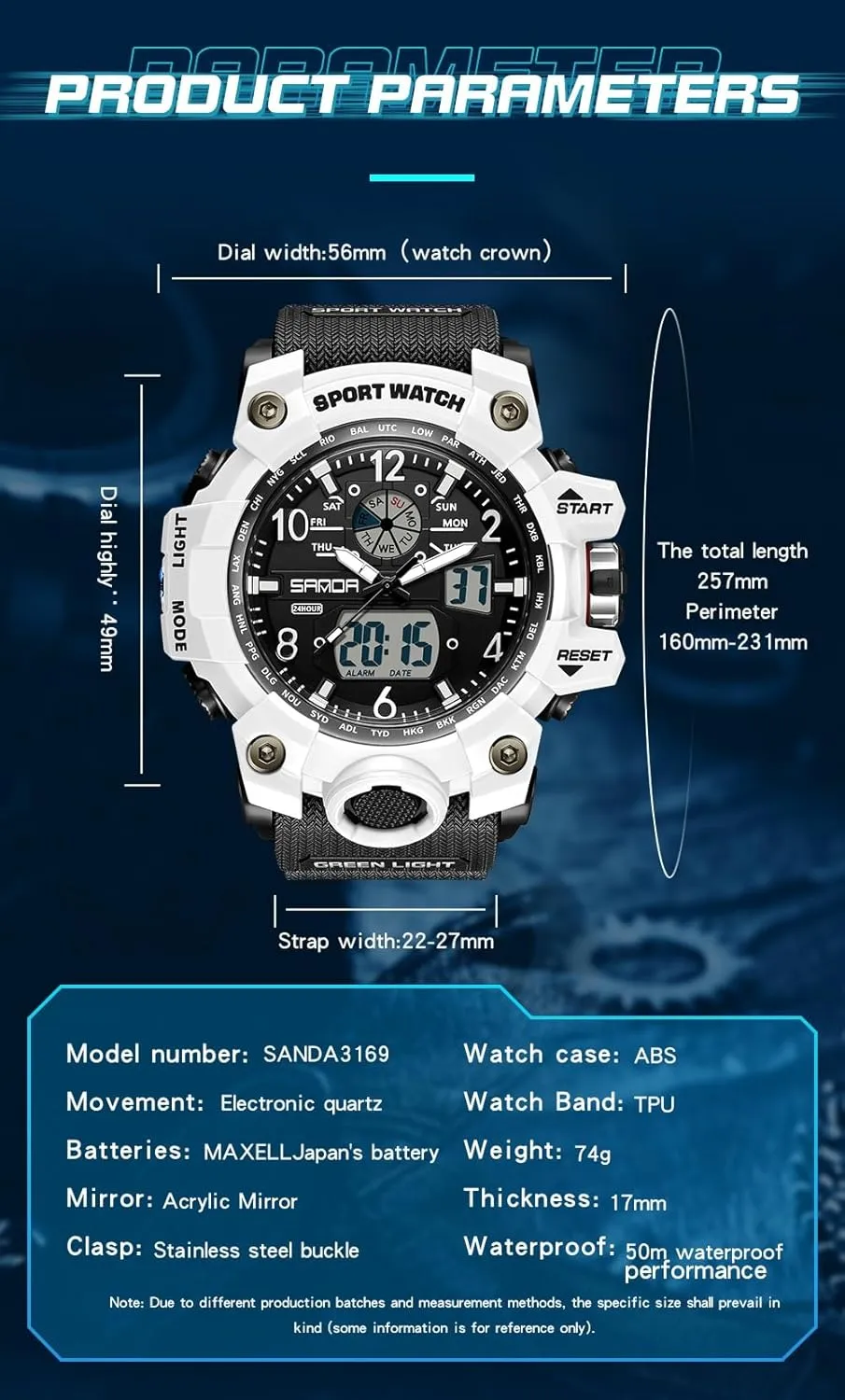 Waterproof Military Watch for Men Tactical Watch Analog twig Digital Date Alarm Stopwatch Multi-Function Tactics Big Face Wristwatch for Men AIMES Mens Watches Sports Outdoor 