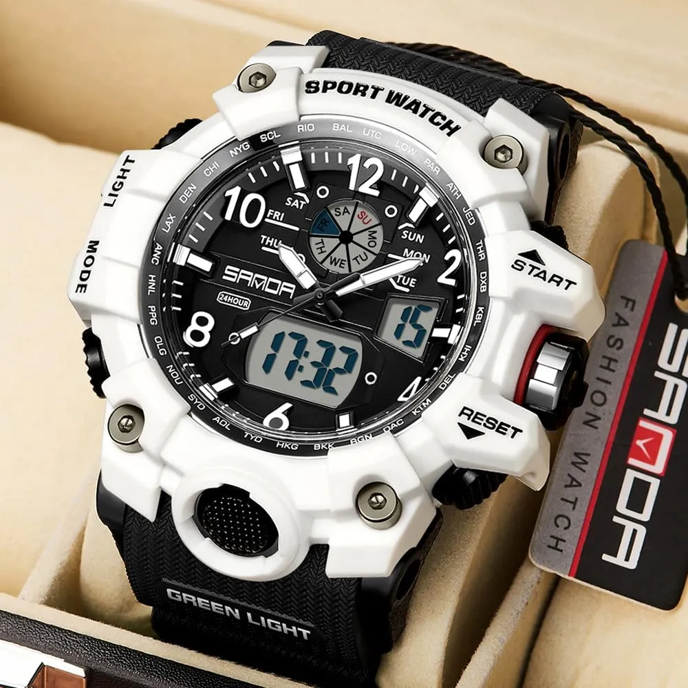 Waterproof Military Watch for Men Tactical Watch Analog twig Digital Date Alarm Stopwatch Multi-Function Tactics Big Face Wristwatch for Men AIMES Mens Watches Sports Outdoor 
