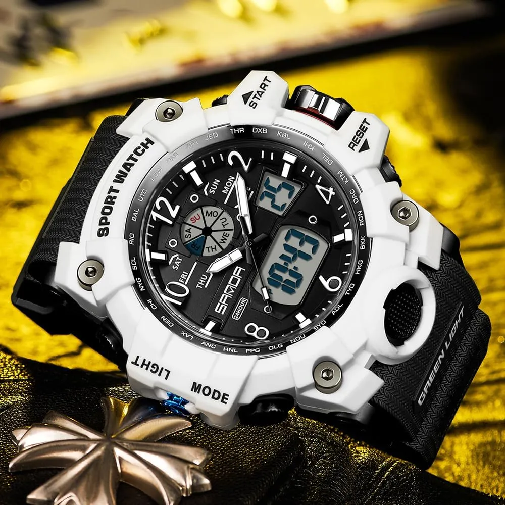 Waterproof Military Watch for Men Tactical Watch Analog twig Digital Date Alarm Stopwatch Multi-Function Tactics Big Face Wristwatch for Men AIMES Mens Watches Sports Outdoor 