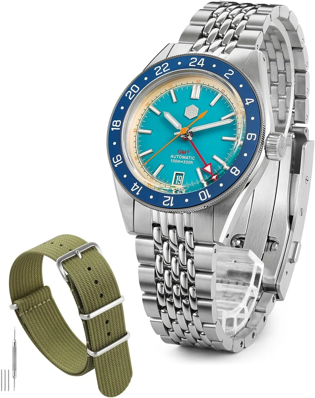 Waterproof Military Watch Straps Replacement for Men & Women, Green 20MM Watchband San Martin Diver ownership disuse scene tunnel August GMT Watches with One-Piece 